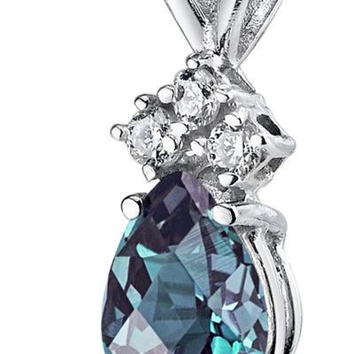 Alexandrite and Diamond Pendant Necklace 14K White Gold 1 Carat Pear Shape