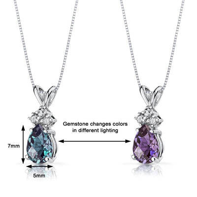 Alexandrite and Diamond Pendant Necklace 14K White Gold 1 Carat Pear Shape