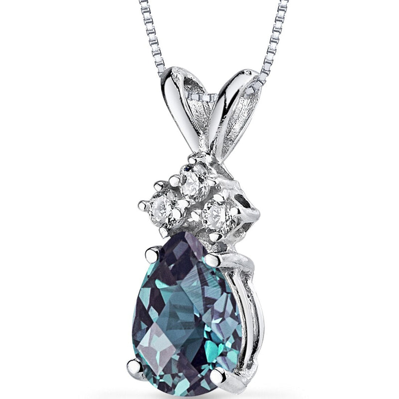 Alexandrite and Diamond Pendant Necklace 14K White Gold 1 Carat Pear Shape