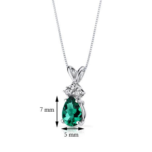 Emerald and Diamond Pendant Necklace 14K White Gold 0.60 Carat Pear Shape