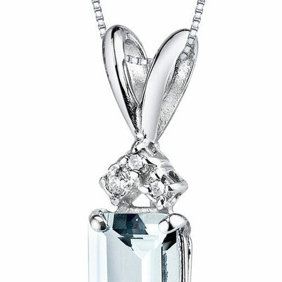 Aquamarine and Diamond Pendant Necklace 14K White Gold 0.81 Carat Emerald Cut