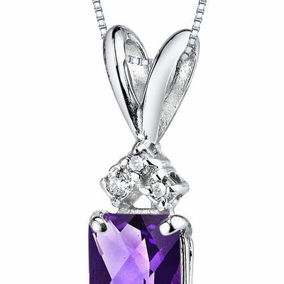 Amethyst and Diamond Pendant Necklace 14K White Gold  0.84 Carat Radiant Cut