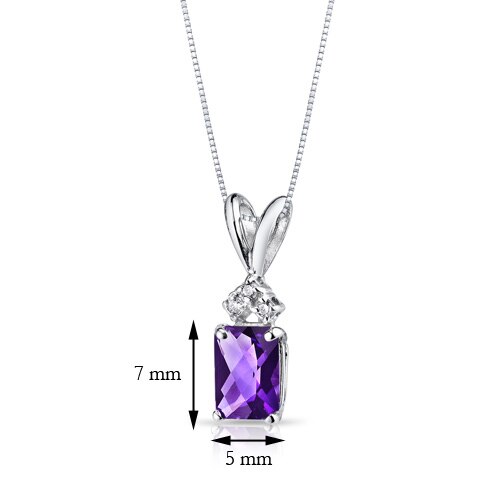 Amethyst and Diamond Pendant Necklace 14K White Gold  0.84 Carat Radiant Cut