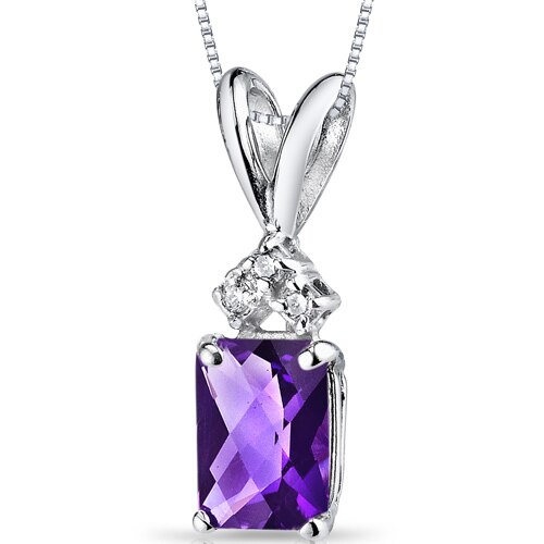 Amethyst and Diamond Pendant Necklace 14K White Gold  0.84 Carat Radiant Cut