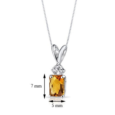 Citrine and Diamond Pendant Necklace 14K White Gold 0.85 Carat Radiant Cut