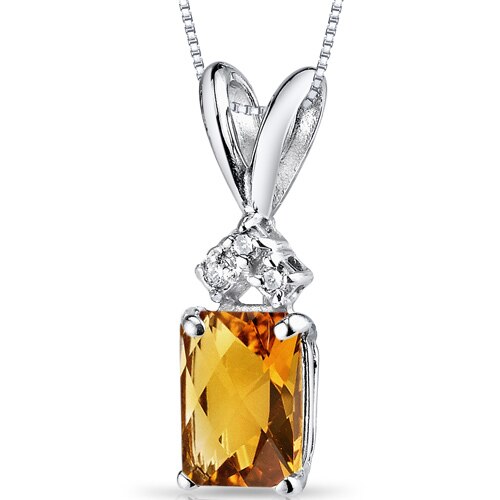 Citrine and Diamond Pendant Necklace 14K White Gold 0.85 Carat Radiant Cut