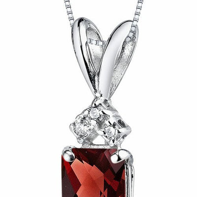 Garnet and Diamond Pendant Necklace 14K White Gold 1.17 Carats Radiant Cut