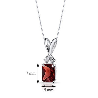 Garnet and Diamond Pendant Necklace 14K White Gold 1.17 Carats Radiant Cut