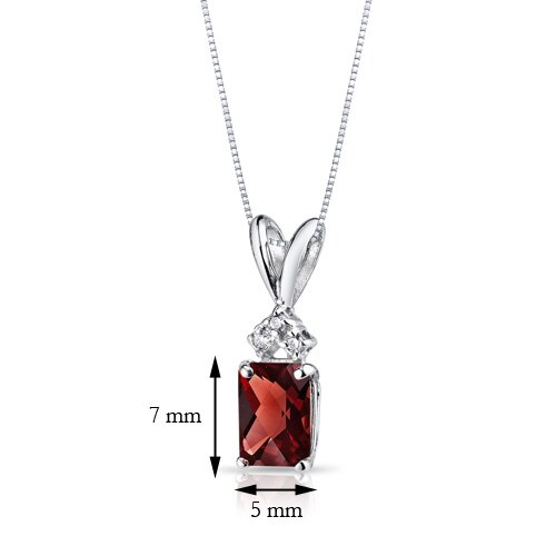 Garnet and Diamond Pendant Necklace 14K White Gold 1.17 Carats Radiant Cut