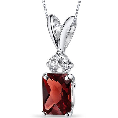 Garnet and Diamond Pendant Necklace 14K White Gold 1.17 Carats Radiant Cut