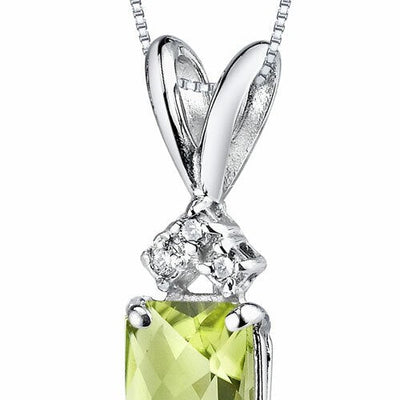 Peridot and Diamond Pendant Necklace 14K White Gold 1.02 Carats Radiant Cut