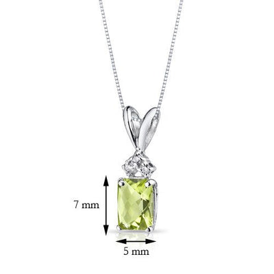 Peridot and Diamond Pendant Necklace 14K White Gold 1.02 Carats Radiant Cut