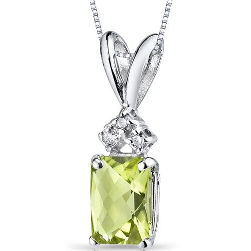 Peridot and Diamond Pendant Necklace 14K White Gold 1.02 Carats Radiant Cut