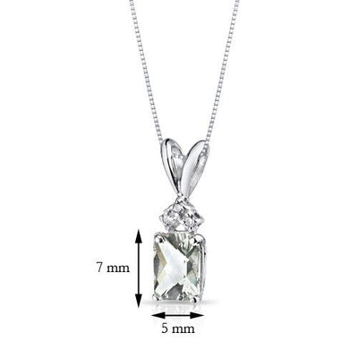 Green Amethyst and Diamond Pendant Necklace 14K White Gold 0.87 Carat Radiant Cut