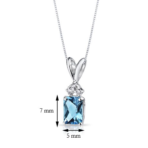 Swiss Blue Topaz and Diamond Pendant 14K White Gold 1.13 Carats Radiant Cut