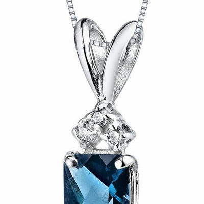 London Blue Topaz and Diamond Pendant 14K White Gold 1.12 Carat Radiant Cut