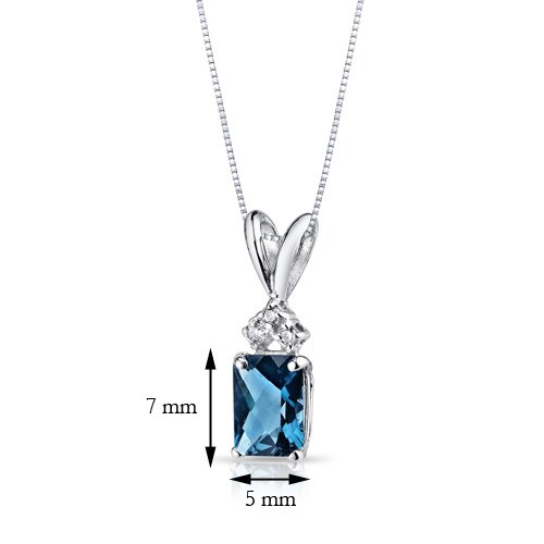 London Blue Topaz and Diamond Pendant 14K White Gold 1.12 Carat Radiant Cut