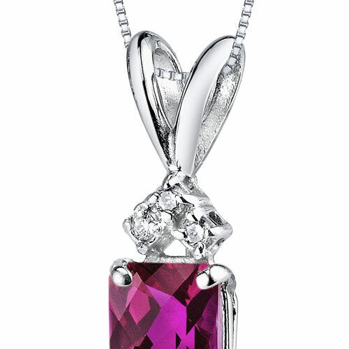 Ruby and Diamond Pendant Necklace 14K White Gold 1.29 Carats Radiant Cut