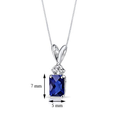 Blue Sapphire and Diamond Pendant Necklace 14K White Gold 1.28 Carats Radiant Cut