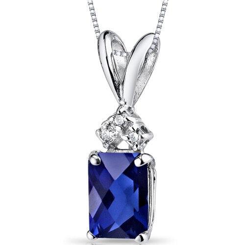 Blue Sapphire and Diamond Pendant Necklace 14K White Gold 1.28 Carats Radiant Cut