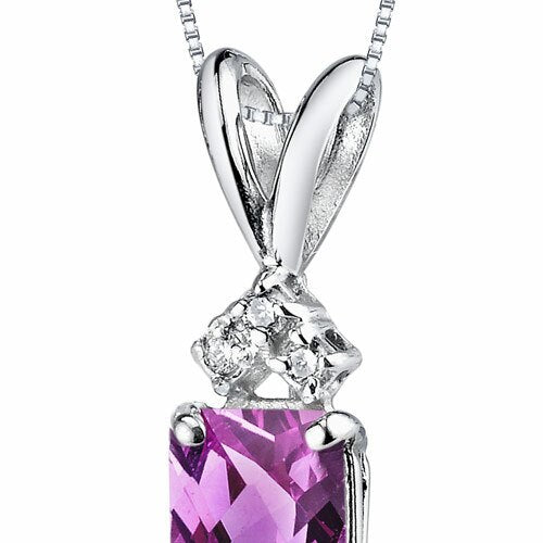 Pink Sapphire and Diamond Pendant Necklace 14K White Gold 1.23 Carats Radiant Cut