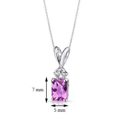 Pink Sapphire and Diamond Pendant Necklace 14K White Gold 1.23 Carats Radiant Cut