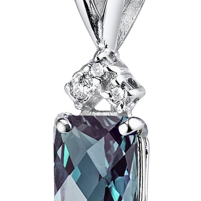 Alexandrite and Diamond Pendant Necklace 14K White Gold 1.25 Carats Radiant Cut