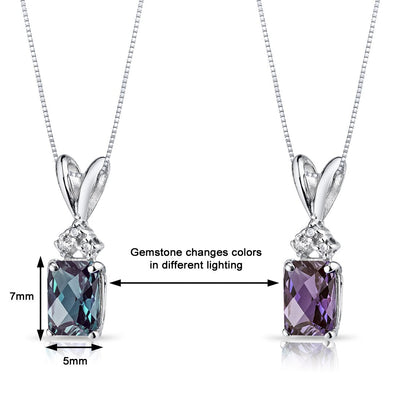 Alexandrite and Diamond Pendant Necklace 14K White Gold 1.25 Carats Radiant Cut