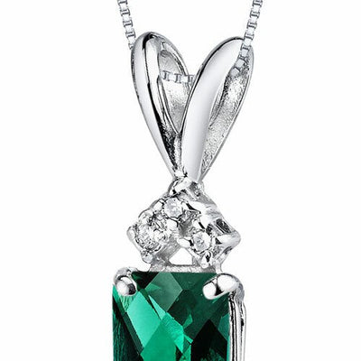 Emerald and Diamond Pendant Necklace 14K White Gold 0.86 Carat Radiant Cut