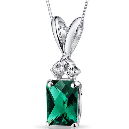 Emerald and Diamond Pendant Necklace 14K White Gold 0.86 Carat Radiant Cut