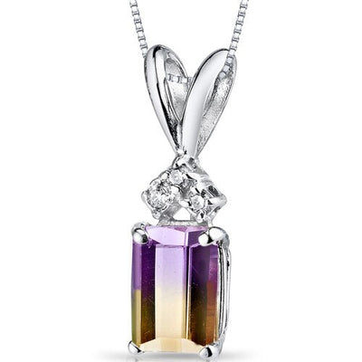 Ametrine and Diamond Pendant Necklace 14K White Gold 0.94 Carat Emerald Cut