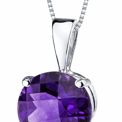 Amethyst Pendant Necklace 14 Karat White Gold Round 1.7 Carats