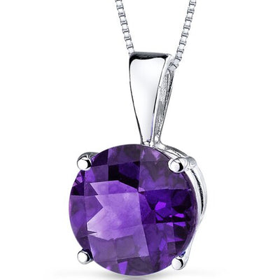 Amethyst Pendant Necklace 14 Karat White Gold Round 1.7 Carats