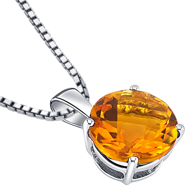 Citrine Pendant Necklace 14 Karat White Gold Round 1.7 Carats