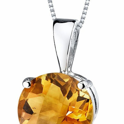 Citrine Pendant Necklace 14 Karat White Gold Round 1.7 Carats