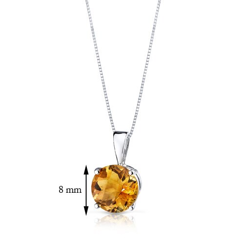 Citrine Pendant Necklace 14 Karat White Gold Round 1.7 Carats