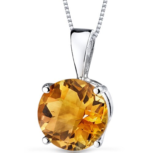 Citrine Pendant Necklace 14 Karat White Gold Round 1.7 Carats