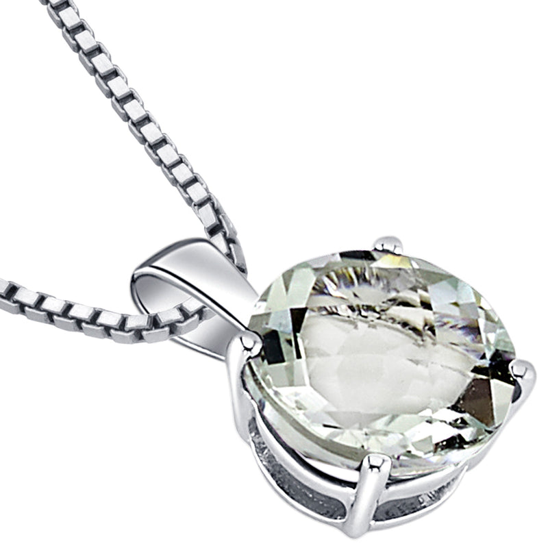 Green Amethyst Pendant Necklace 14 Karat White Gold 1.76 Carats