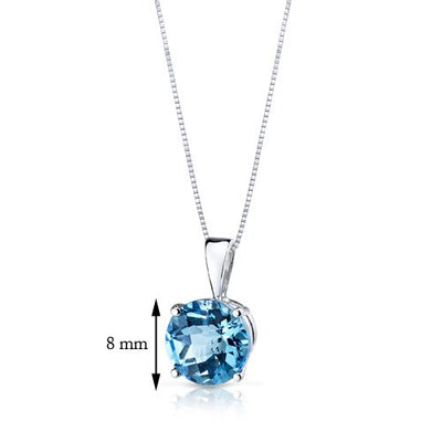 Swiss Blue Topaz Pendant 14 Karat White Gold Round 2.31 Carats