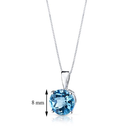 Swiss Blue Topaz Pendant 14 Karat White Gold Round 2.31 Carats