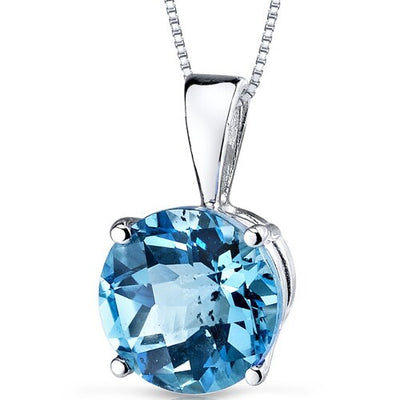 Swiss Blue Topaz Pendant 14 Karat White Gold Round 2.31 Carats