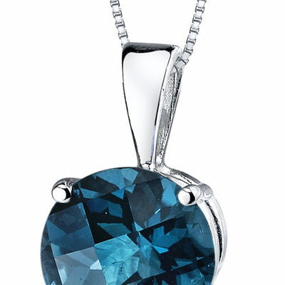 London Blue Topaz Pendant 14 Karat White Gold Round 2.42 Carats