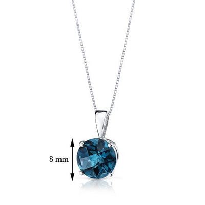 London Blue Topaz Pendant 14 Karat White Gold Round 2.42 Carats