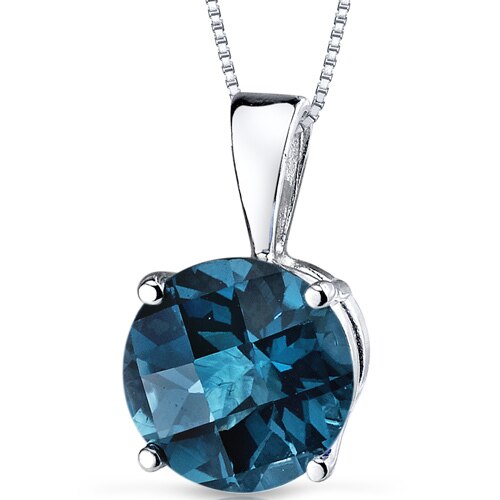 London Blue Topaz Pendant 14 Karat White Gold Round 2.42 Carats