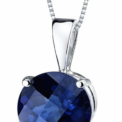 Blue Sapphire Pendant 14 Karat White Gold Round 2.65 Carats P9108 close up