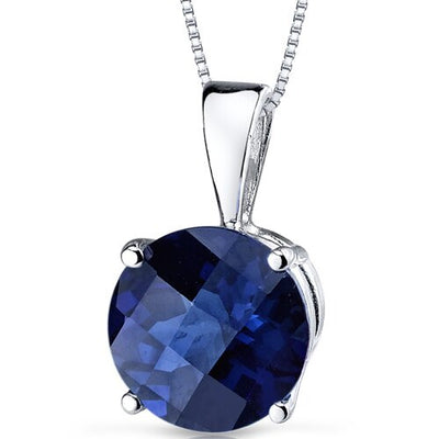 Blue Sapphire Pendant 14 Karat White Gold Round 2.65 Carats P9108