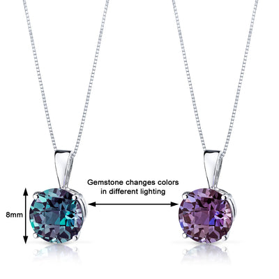 Alexandrite Pendant Necklace 14K White Gold Round 2.35 Carats