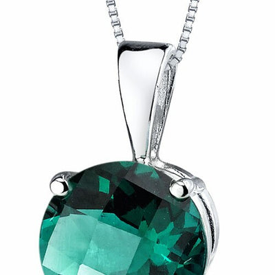 Emerald Pendant Necklace 14 Karat White Gold Round 1.63 Carats