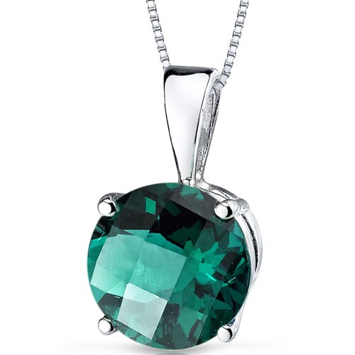 Emerald Pendant Necklace 14 Karat White Gold Round 1.63 Carats