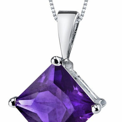 Amethyst Pendant Necklace 14 Karat White Gold Princess 2.19 Cts